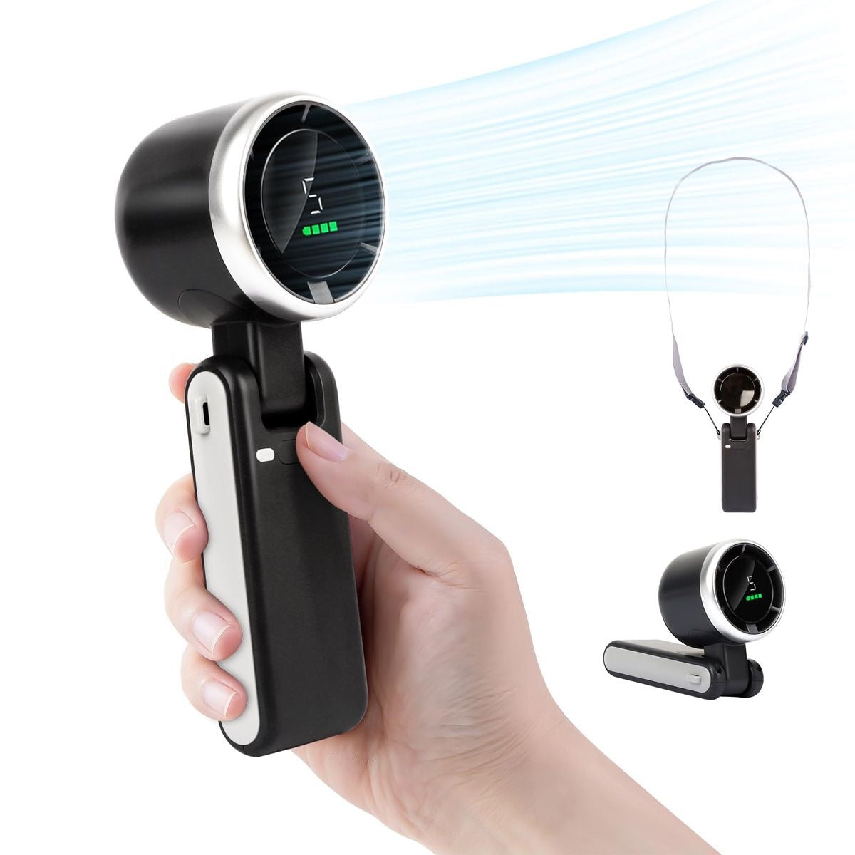 2pcs High-Speed Handheld Turbo Fan with Smart Display – Wearable Neck & Desk Fan Combo