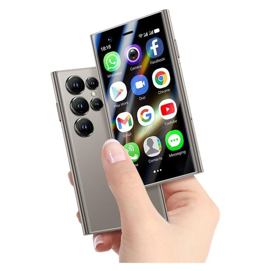 111 S25 Ultra thin Android 8.1 mobile device featuring a 3G Mini Smartphone with a compact 3 inch 3D glass display Dual SIM 2GB RAM 16GB ROM and a 1000mAh battery touted as the world's smallest backup phone.