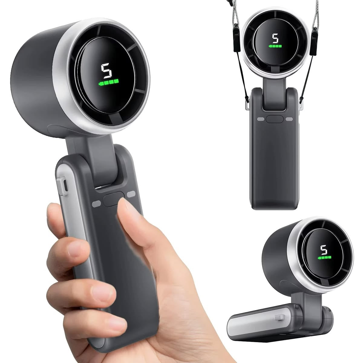 2pcs High-Speed Handheld Turbo Fan with Smart Display – Wearable Neck & Desk Fan Combo